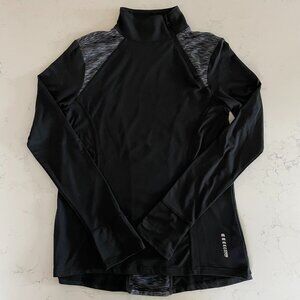 Marika LS Hi Neck w 1/4 Zip Detail Poly Blend Running Workout Top Blk Grey Sz S